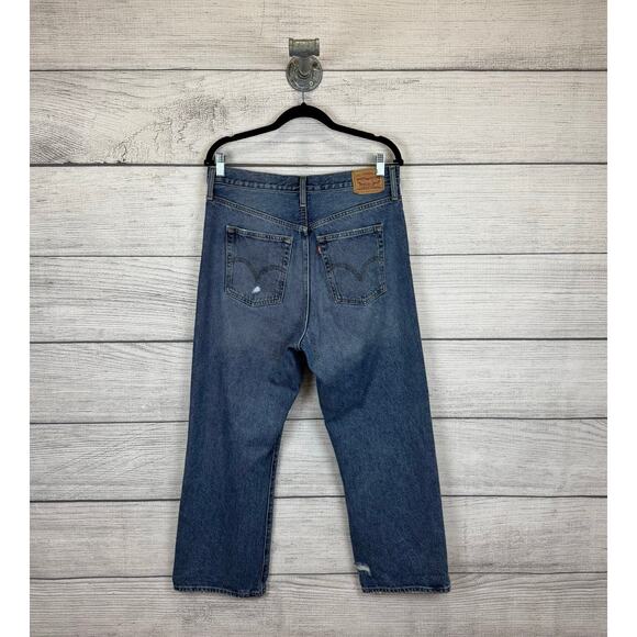 Levi's Women's Ribcage Button Fly Distressed Straight Leg Ankle Jeans Size 31 - Picture 8 of 9